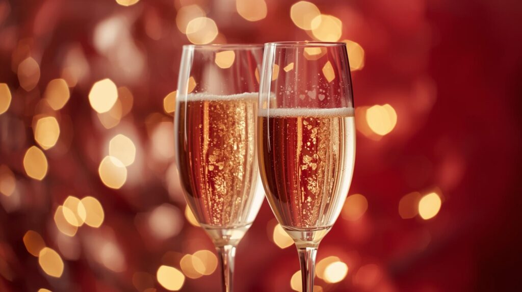 Valentine’s Day date in Houston with two glasses of champagne in a romantic setting