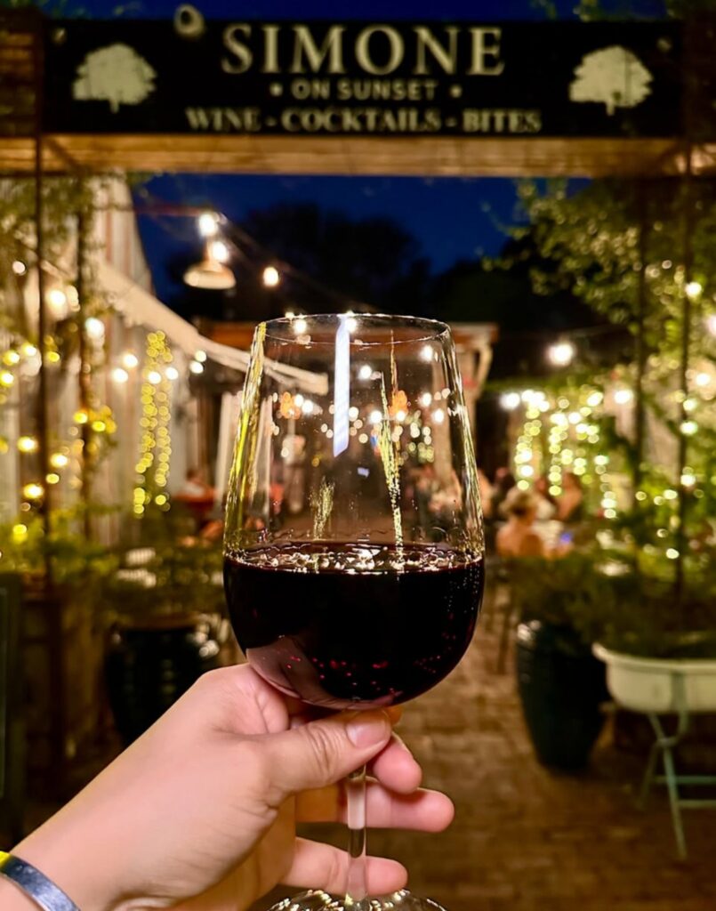 chill night Houston at Simone on Sunset wine bar